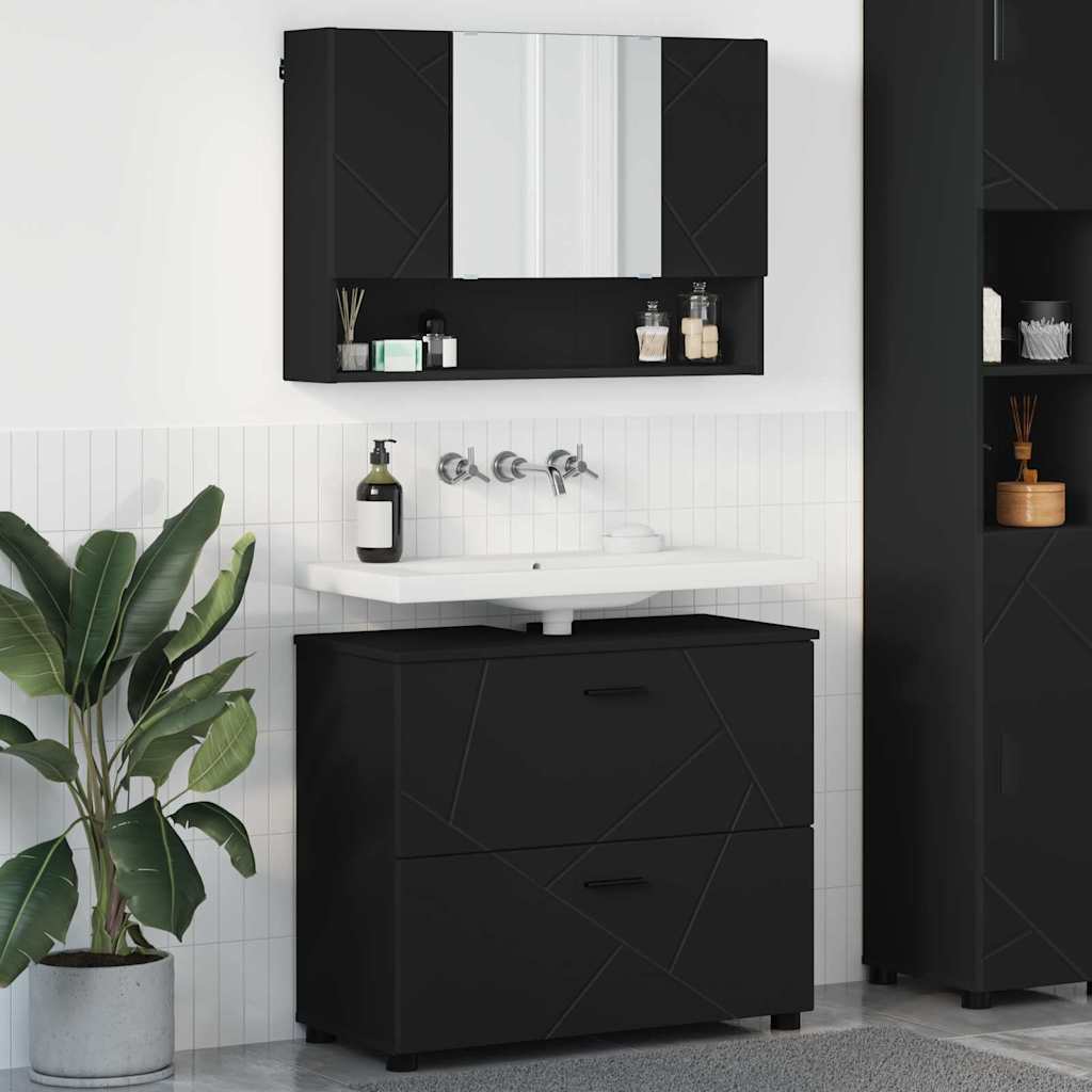 vidaXL Bathroom Furniture Set 2 pcs Black Engineered Wood and Metal