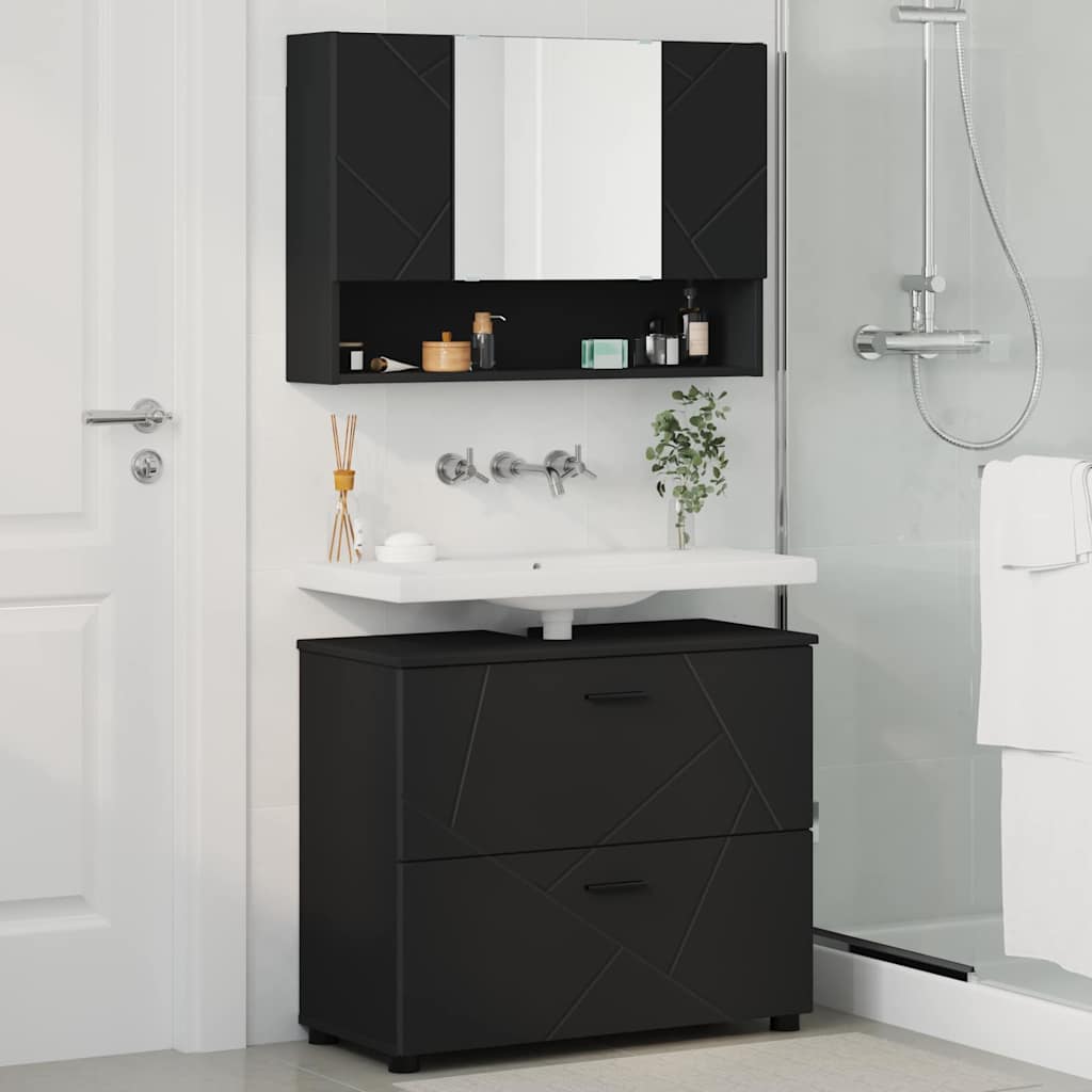 vidaXL Bathroom Furniture Set 2 pcs Black Engineered Wood and Metal