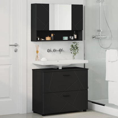 vidaXL Bathroom Furniture Set 2 pcs Black Engineered Wood and Metal