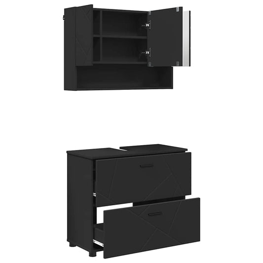 vidaXL Bathroom Furniture Set 2 pcs Black Engineered Wood and Metal