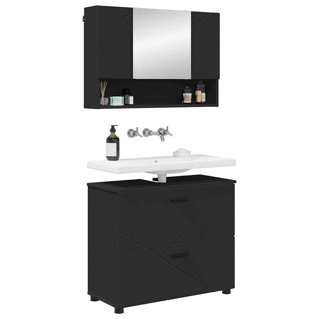 vidaXL Bathroom Furniture Set 2 pcs Black Engineered Wood and Metal