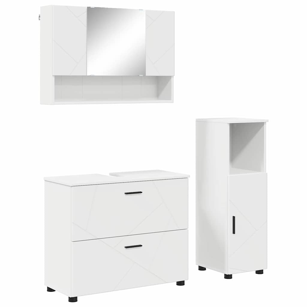 vidaXL Bathroom Furniture Set 3 pcs White Engineered Wood and Metal