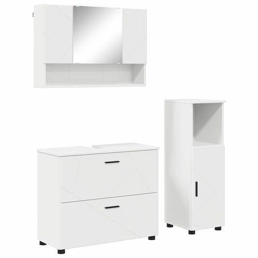 vidaXL Bathroom Furniture Set 3 pcs White Engineered Wood and Metal