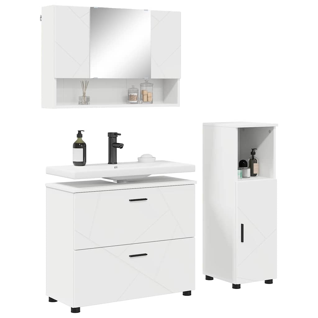 vidaXL Bathroom Furniture Set 3 pcs White Engineered Wood and Metal