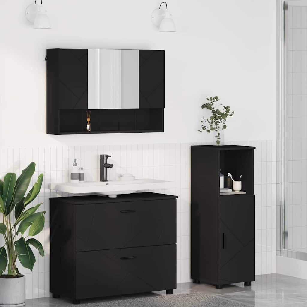 vidaXL Bathroom Furniture Set 3 pcs Black Engineered Wood and Metal