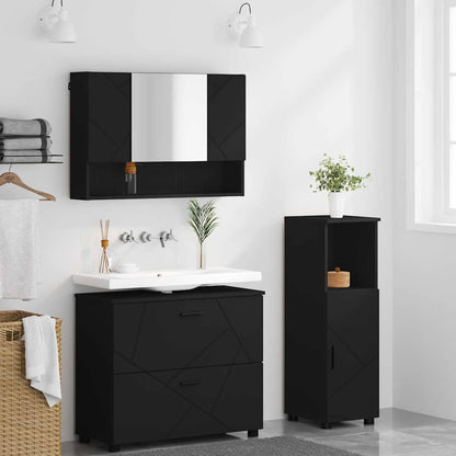 vidaXL Bathroom Furniture Set 3 pcs Black Engineered Wood and Metal