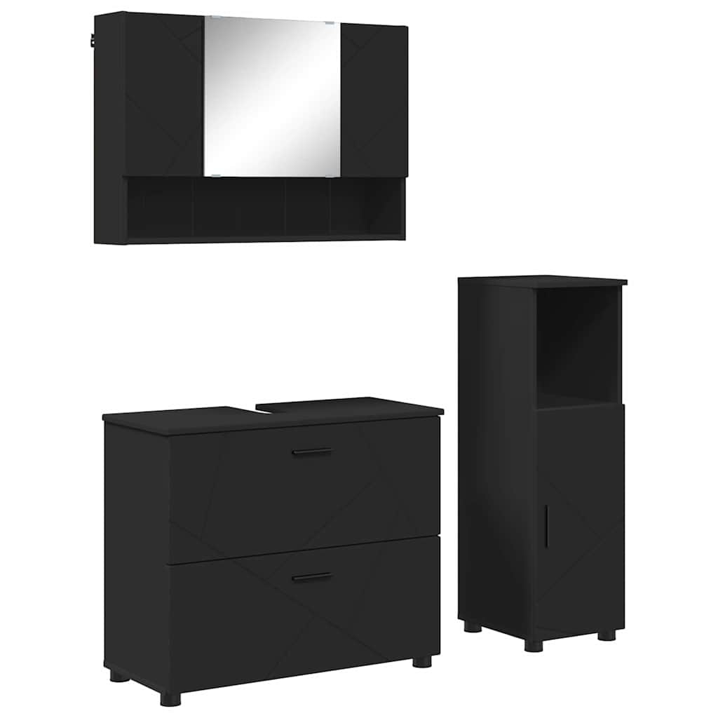 vidaXL Bathroom Furniture Set 3 pcs Black Engineered Wood and Metal