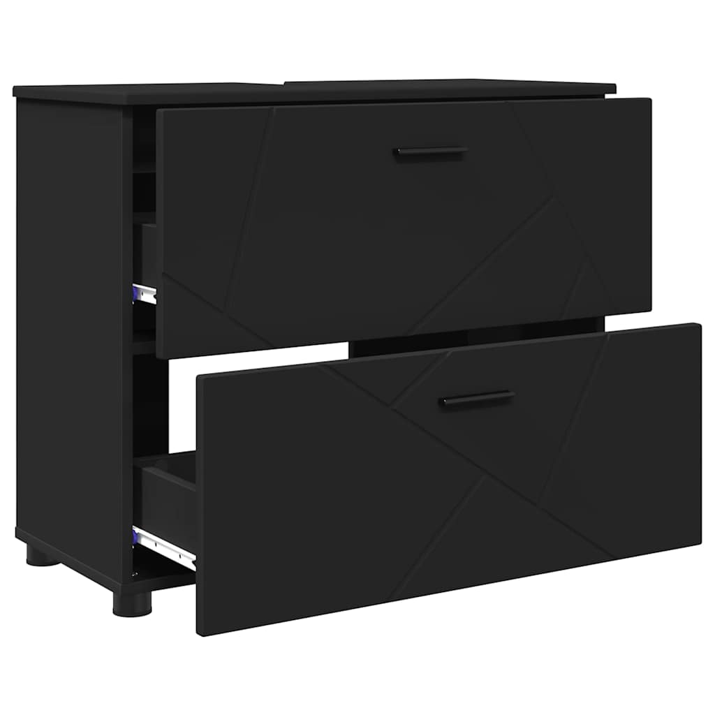 vidaXL Bathroom Furniture Set 3 pcs Black Engineered Wood and Metal