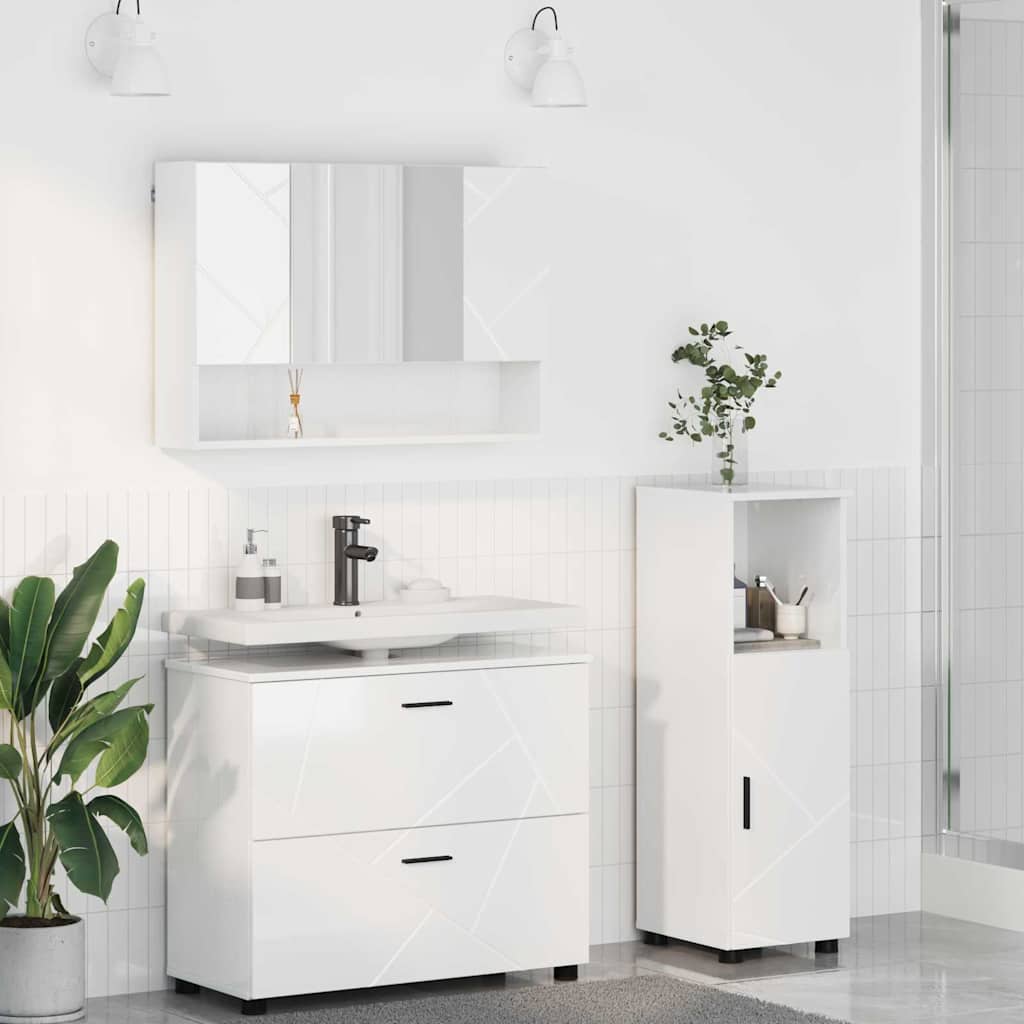 vidaXL Bathroom Furniture Set with Drawer 3 pcs High Gloss White