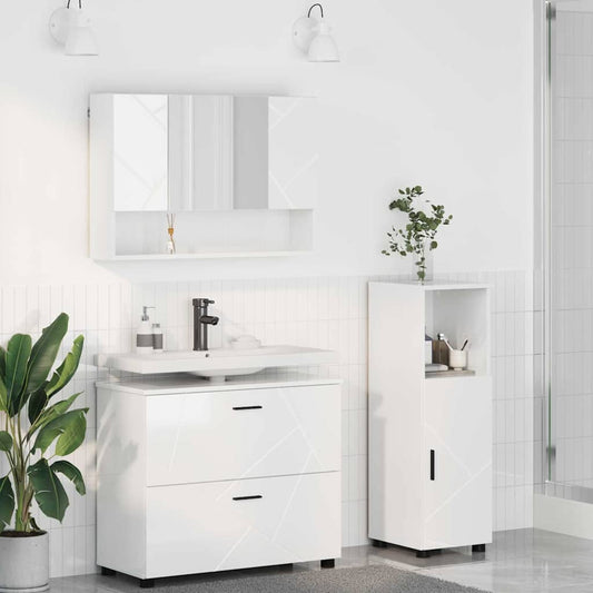 vidaXL Bathroom Furniture Set with Drawer 3 pcs High Gloss White
