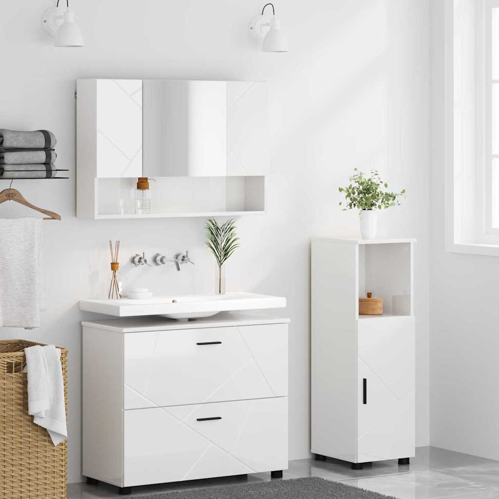 vidaXL Bathroom Furniture Set with Drawer 3 pcs High Gloss White