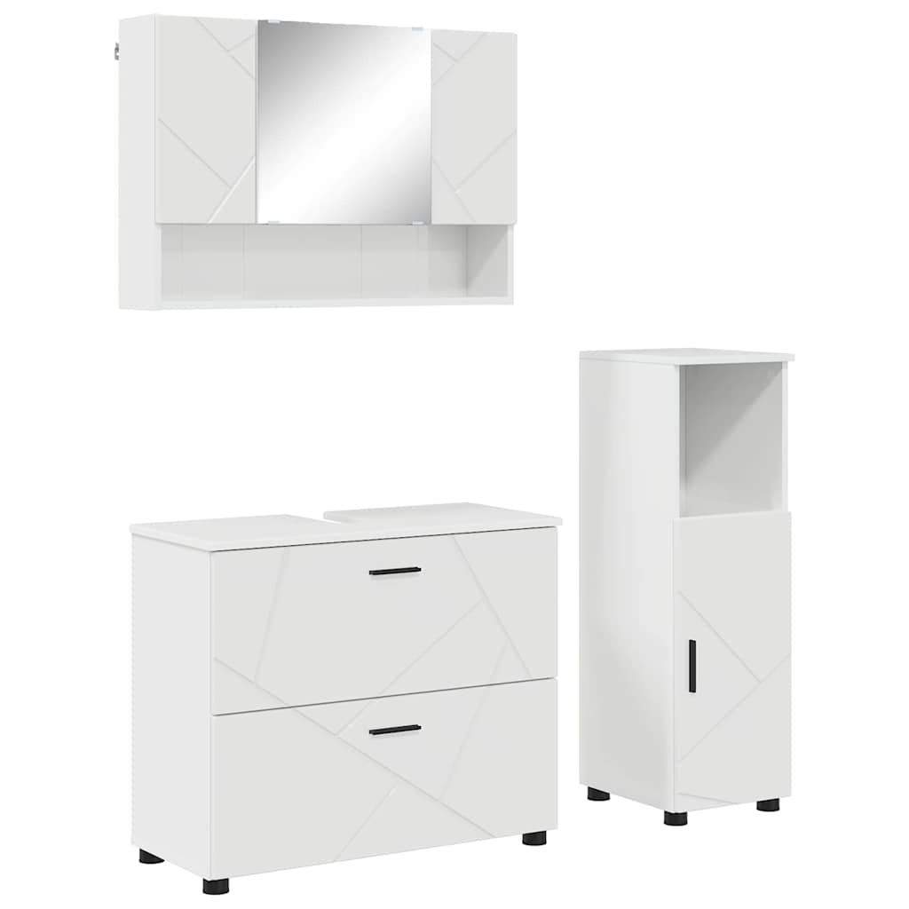vidaXL Bathroom Furniture Set with Drawer 3 pcs High Gloss White