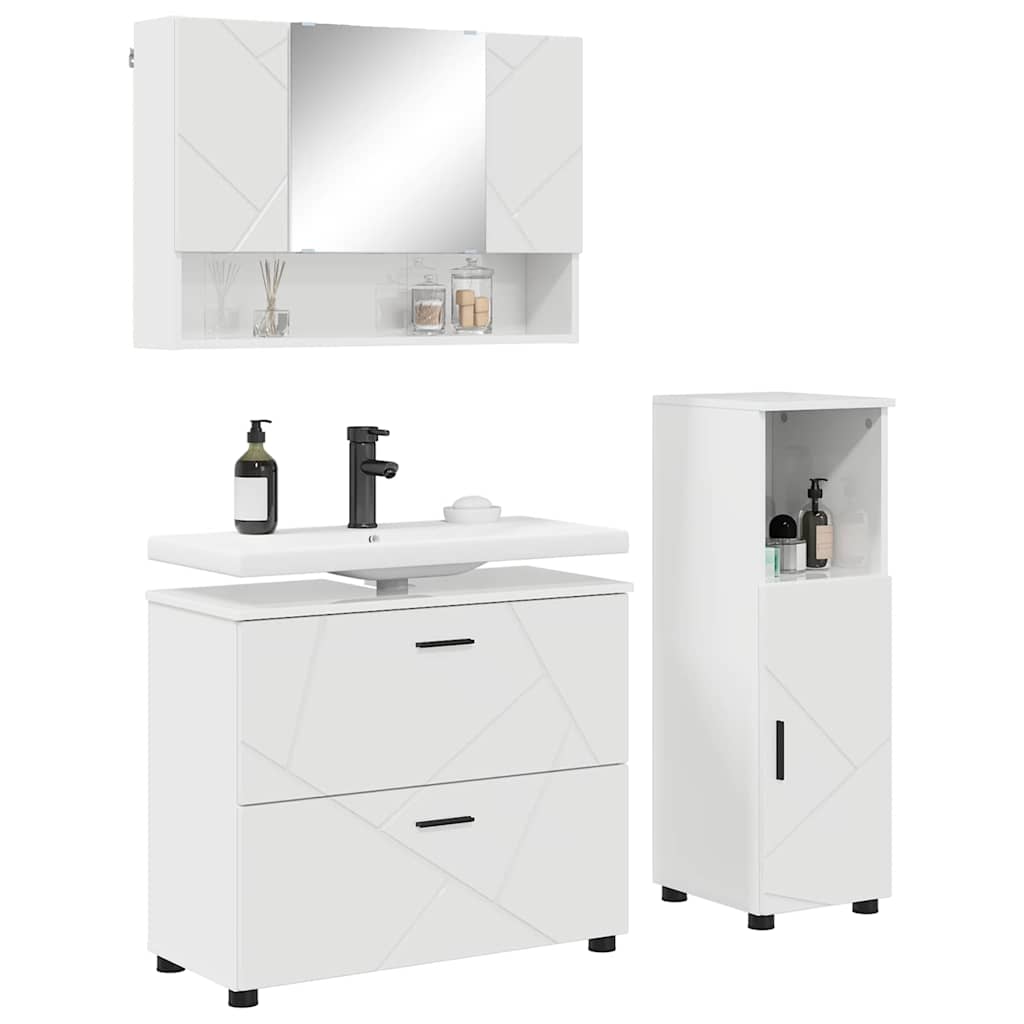 vidaXL Bathroom Furniture Set with Drawer 3 pcs High Gloss White