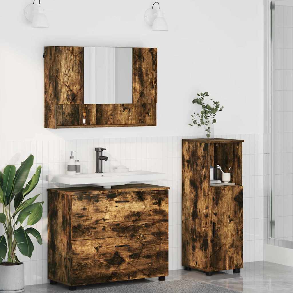 vidaXL Bathroom Furniture Set 3 pcs Smoked Oak