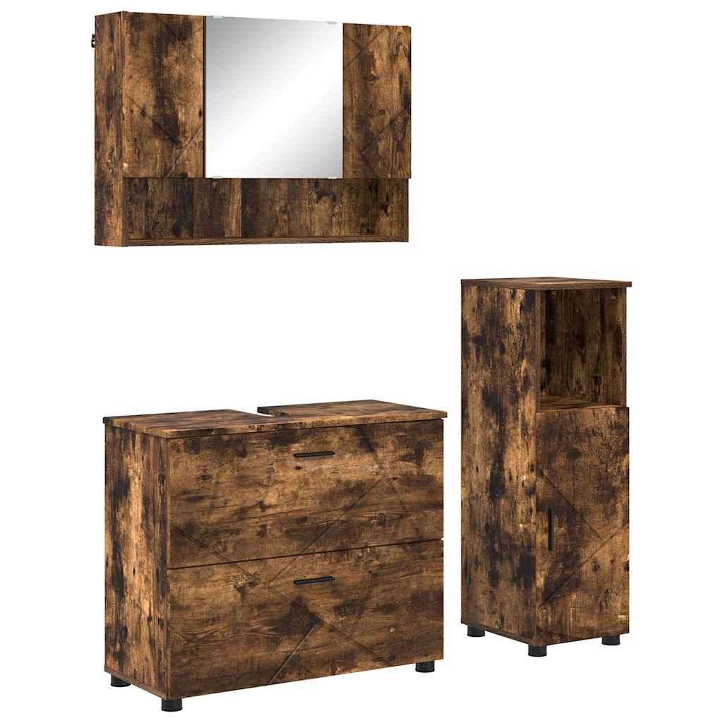 vidaXL Bathroom Furniture Set 3 pcs Smoked Oak