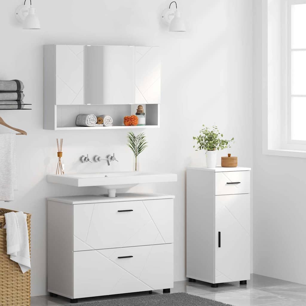 vidaXL Bathroom Furniture Set 3 pcs White Engineered Wood and Metal
