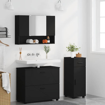 vidaXL Bathroom Furniture Set 3 pcs Black Engineered Wood and Metal