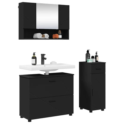 vidaXL Bathroom Furniture Set 3 pcs Black Engineered Wood and Metal