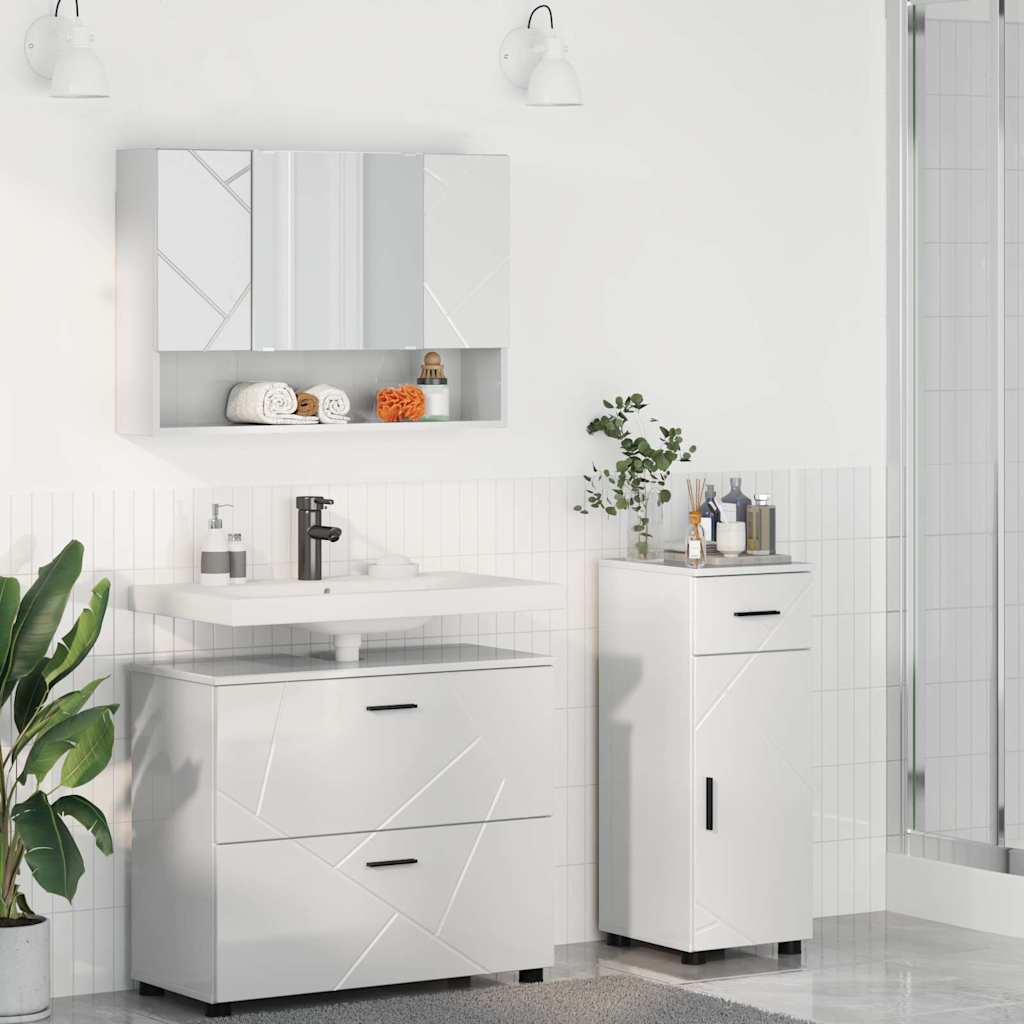 vidaXL Bathroom Furniture Set with Drawer 3 pcs High Gloss White