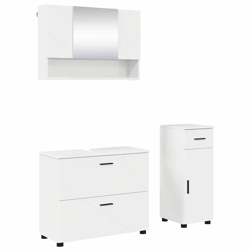 vidaXL Bathroom Furniture Set with Drawer 3 pcs High Gloss White