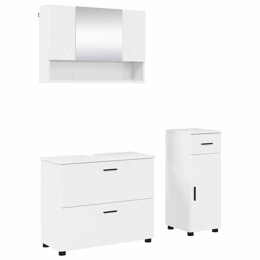 vidaXL Bathroom Furniture Set with Drawer 3 pcs High Gloss White