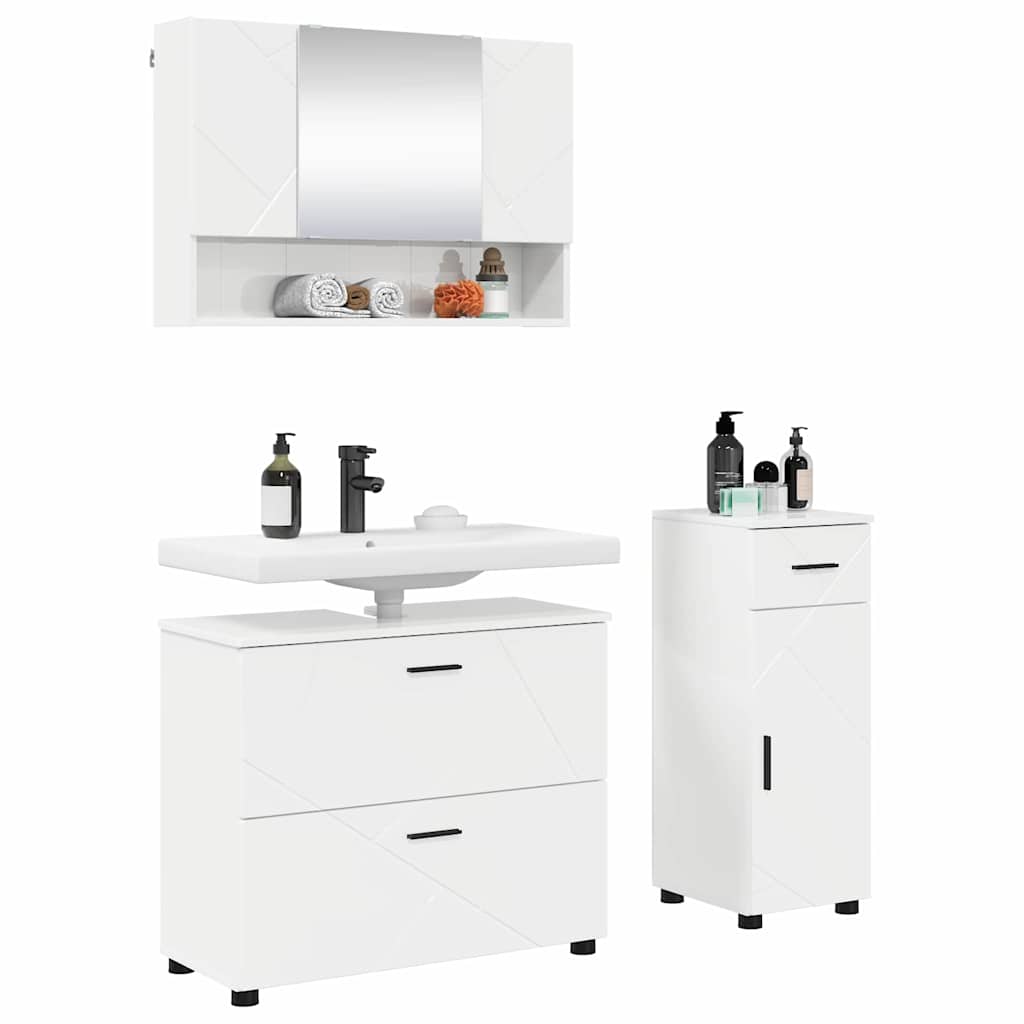 vidaXL Bathroom Furniture Set with Drawer 3 pcs High Gloss White