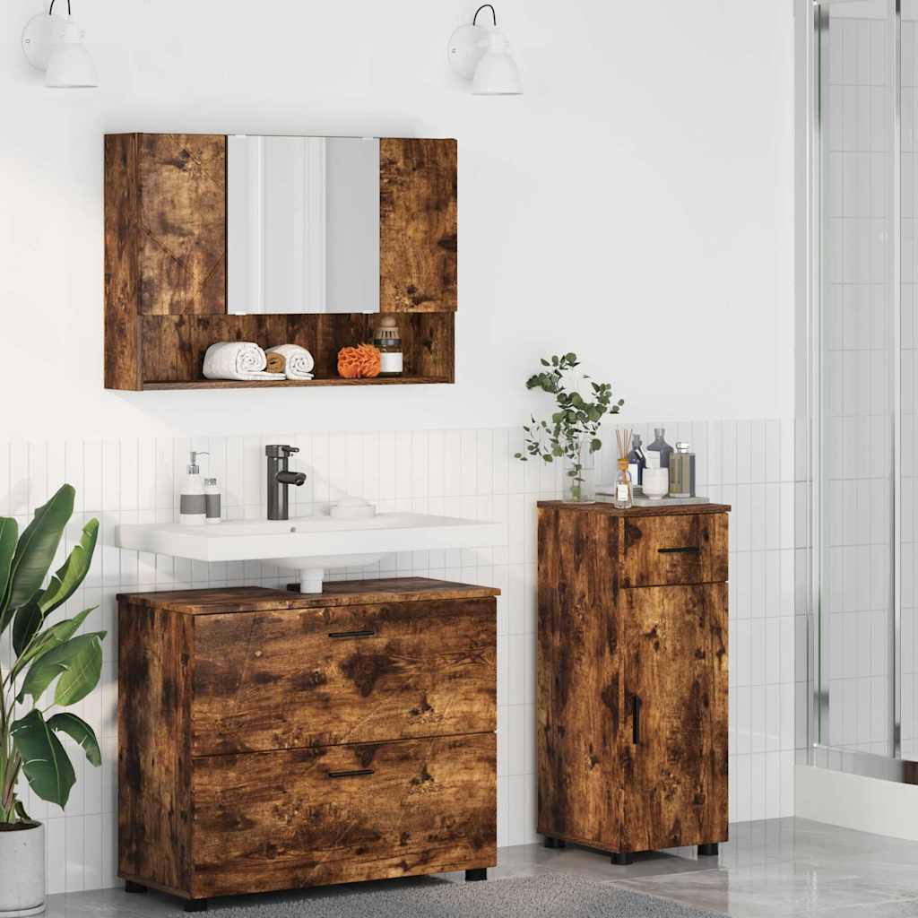 vidaXL Bathroom Furniture Set 3 pcs Smoked Oak