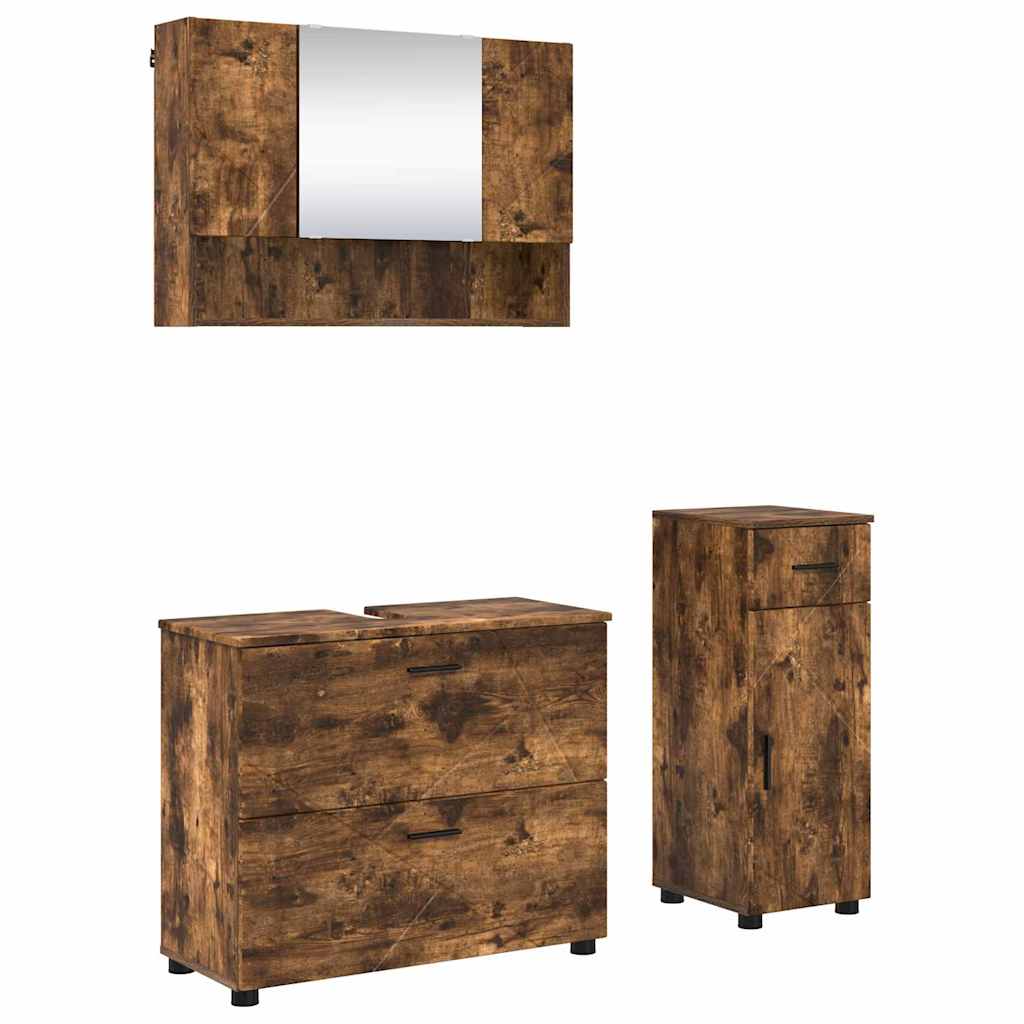 vidaXL Bathroom Furniture Set 3 pcs Smoked Oak