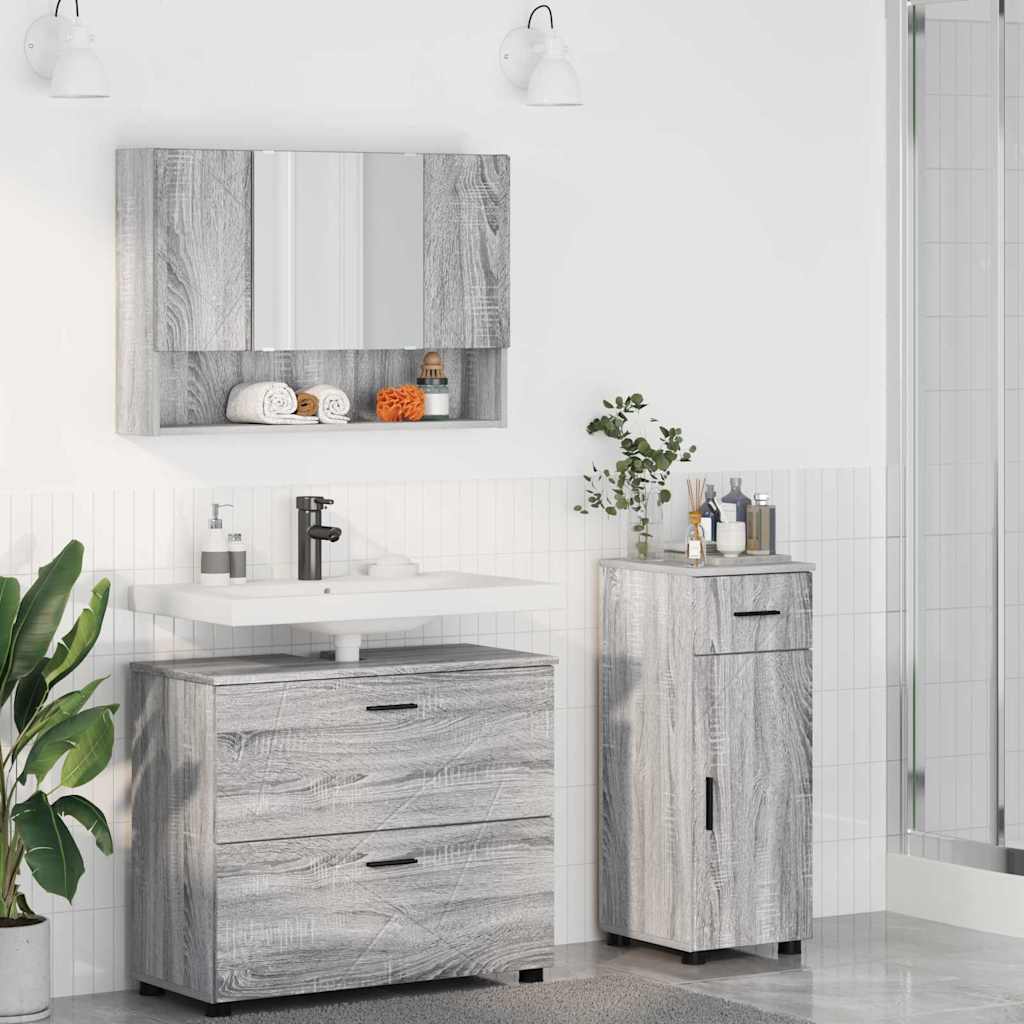 vidaXL Bathroom Furniture Set with Drawer with Shelf 3 pcs Grey Sonoma