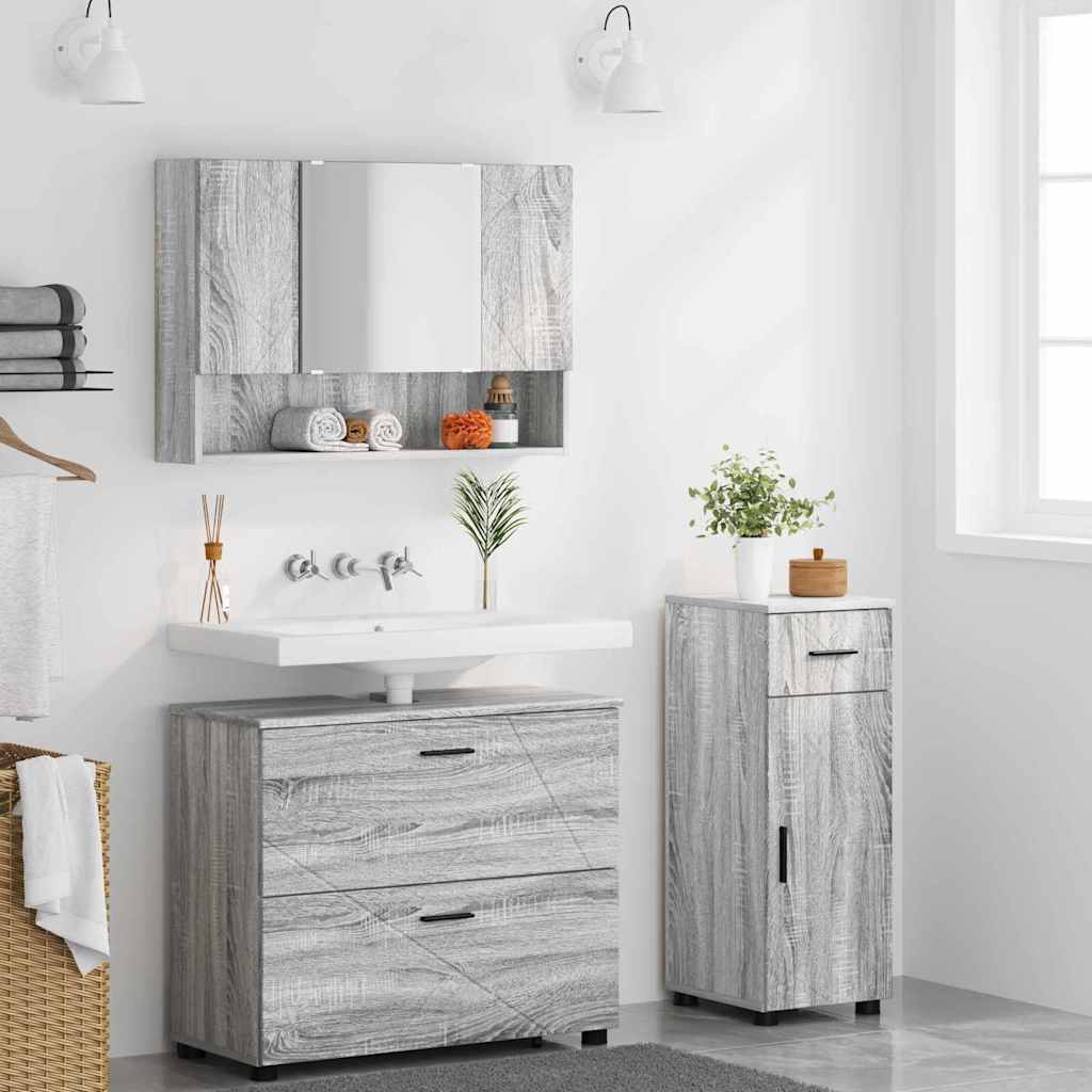 vidaXL Bathroom Furniture Set with Drawer with Shelf 3 pcs Grey Sonoma