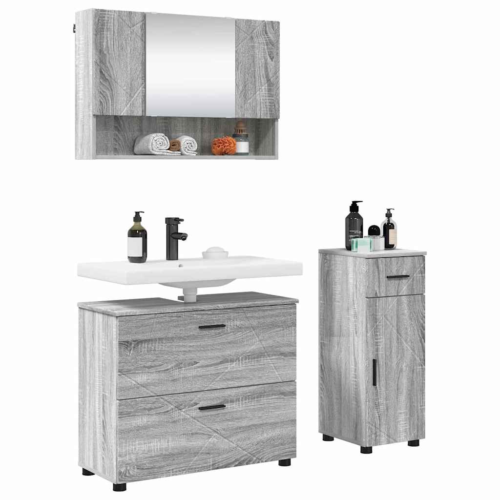 vidaXL Bathroom Furniture Set with Drawer with Shelf 3 pcs Grey Sonoma