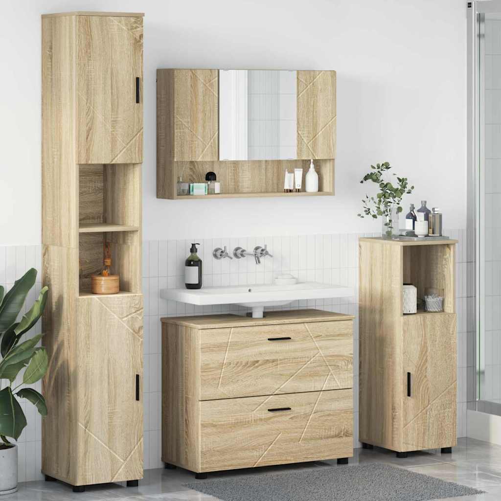 vidaXL Bathroom Furniture Set with Drawer with Shelf 4 pcs Sonoma Oak