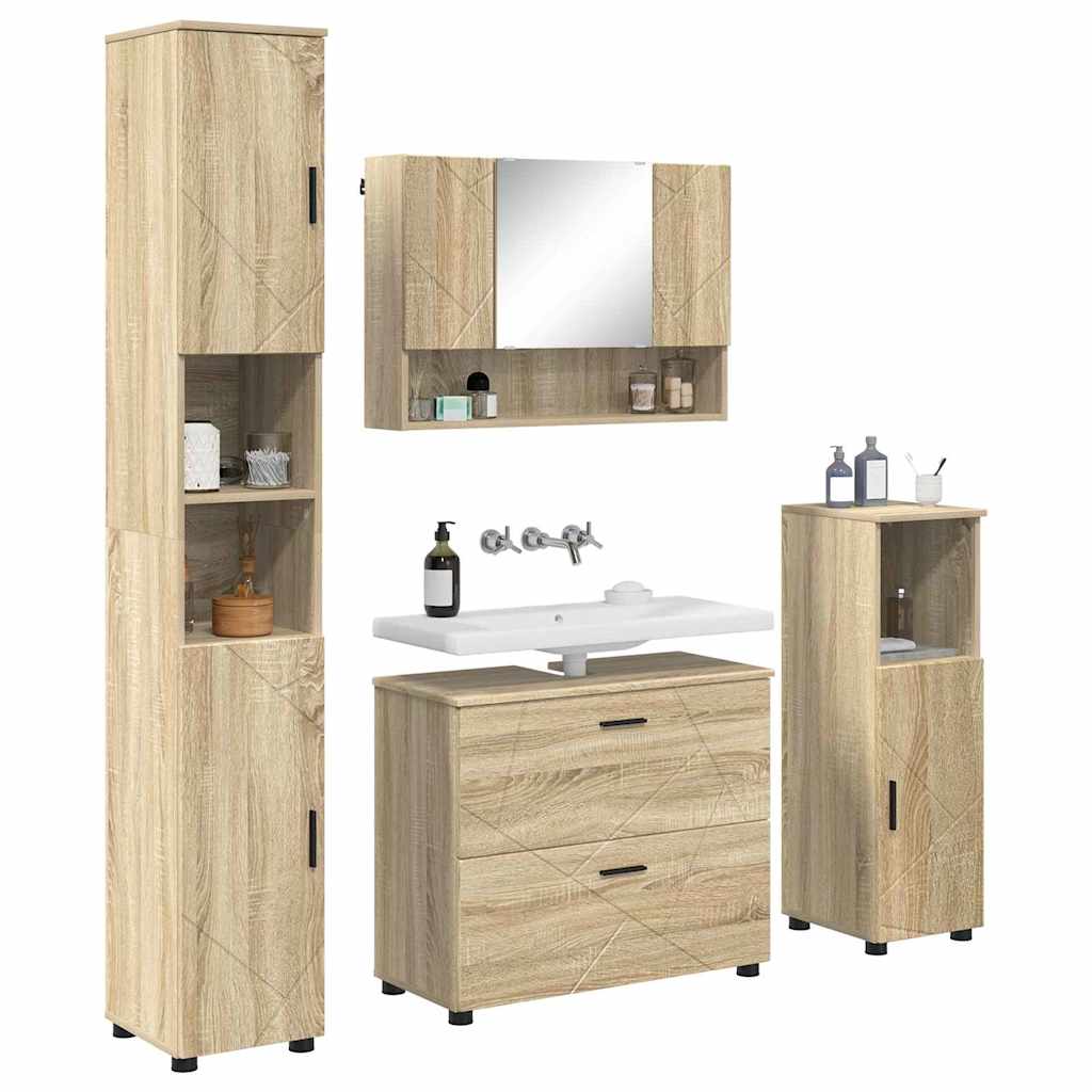 vidaXL Bathroom Furniture Set with Drawer with Shelf 4 pcs Sonoma Oak