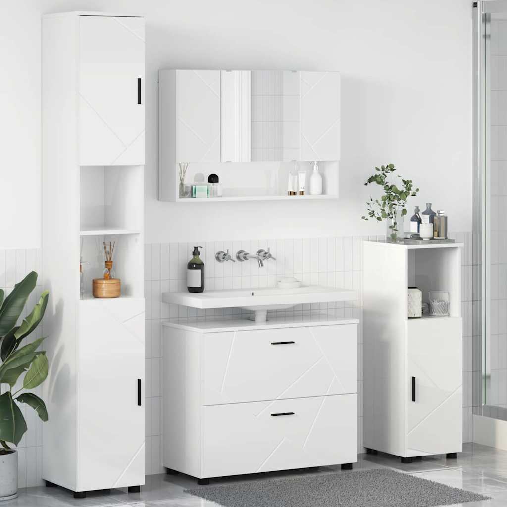 vidaXL Bathroom Furniture Set with Drawer 4 pcs High Gloss White