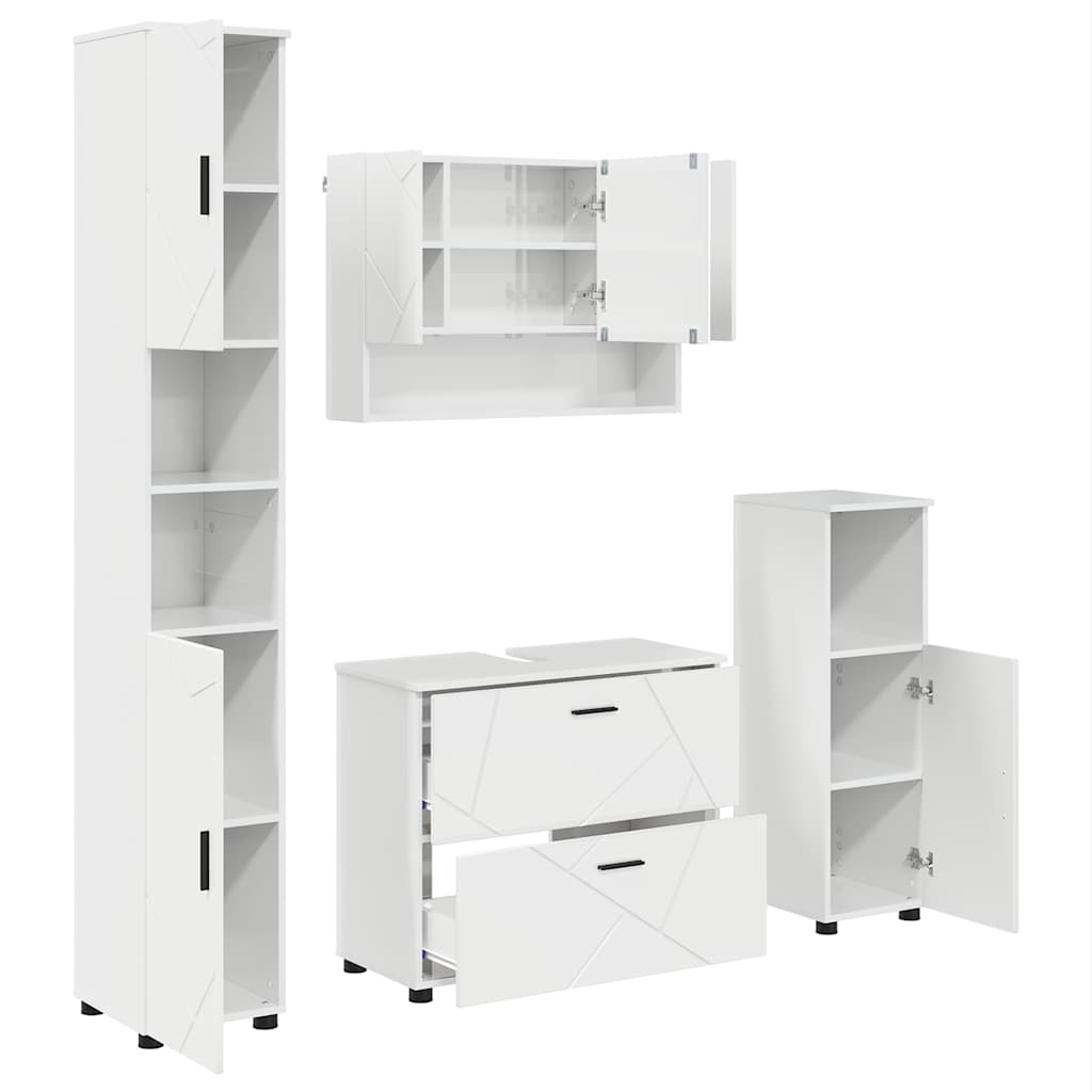 vidaXL Bathroom Furniture Set with Drawer 4 pcs High Gloss White
