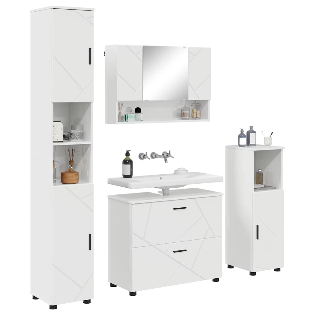 vidaXL Bathroom Furniture Set with Drawer 4 pcs High Gloss White