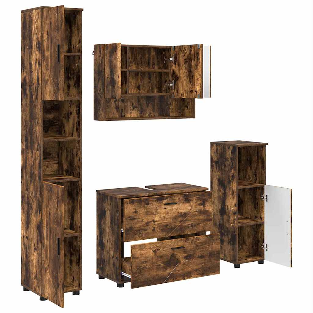 vidaXL Bathroom Furniture Set 4 pcs Smoked Oak
