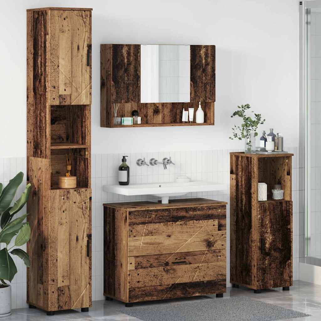 vidaXL Bathroom Furniture Set 4 pcs Old Wood Engineered Wood and Metal