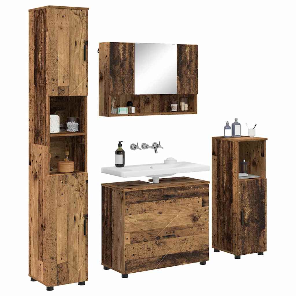 vidaXL Bathroom Furniture Set 4 pcs Old Wood Engineered Wood and Metal