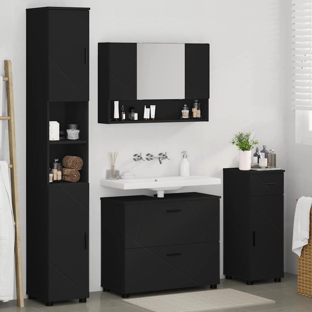 vidaXL Bathroom Furniture Set 4 pcs Black Engineered Wood and Metal