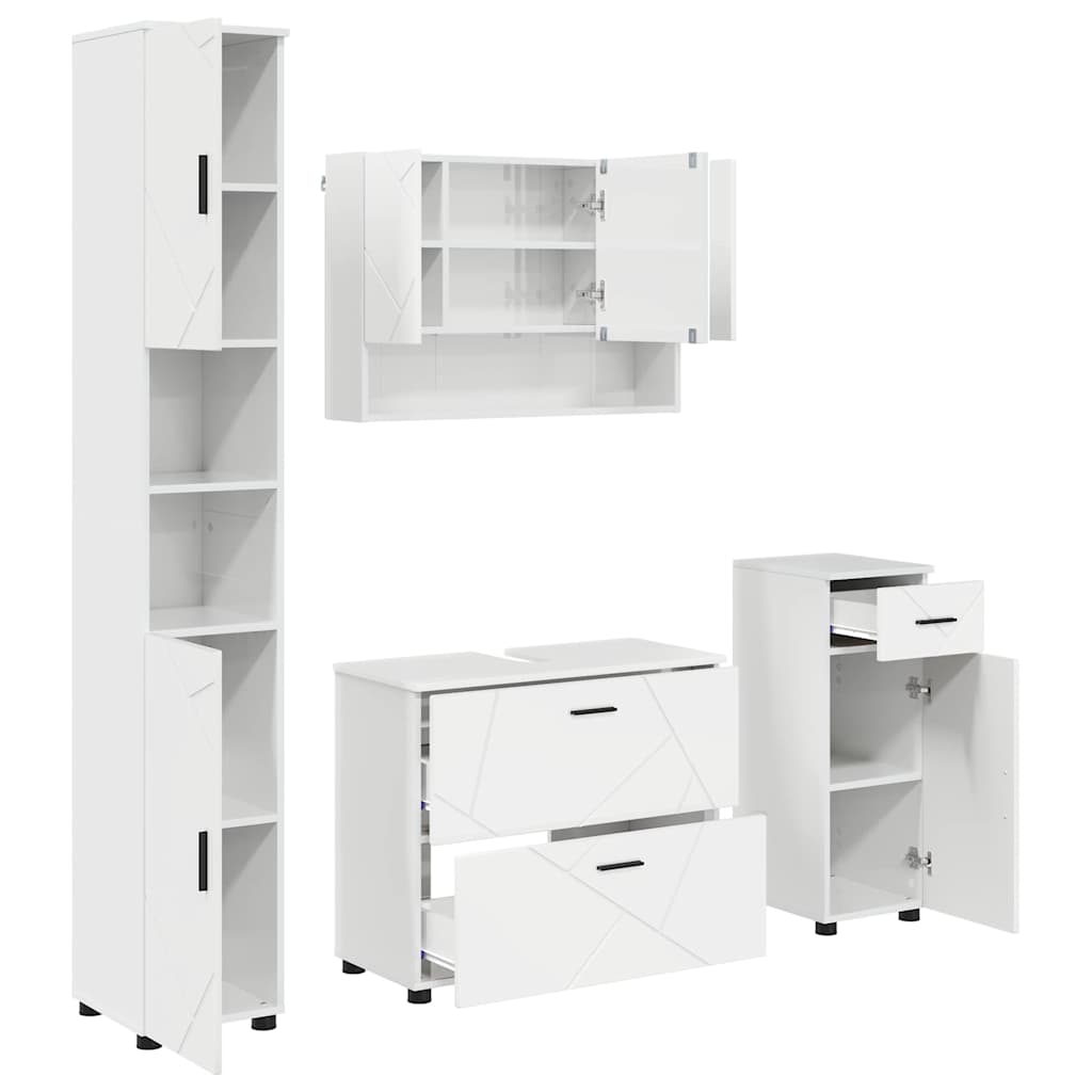 vidaXL Bathroom Furniture Set with Drawer 4 pcs High Gloss White
