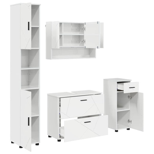 vidaXL Bathroom Furniture Set with Drawer 4 pcs High Gloss White