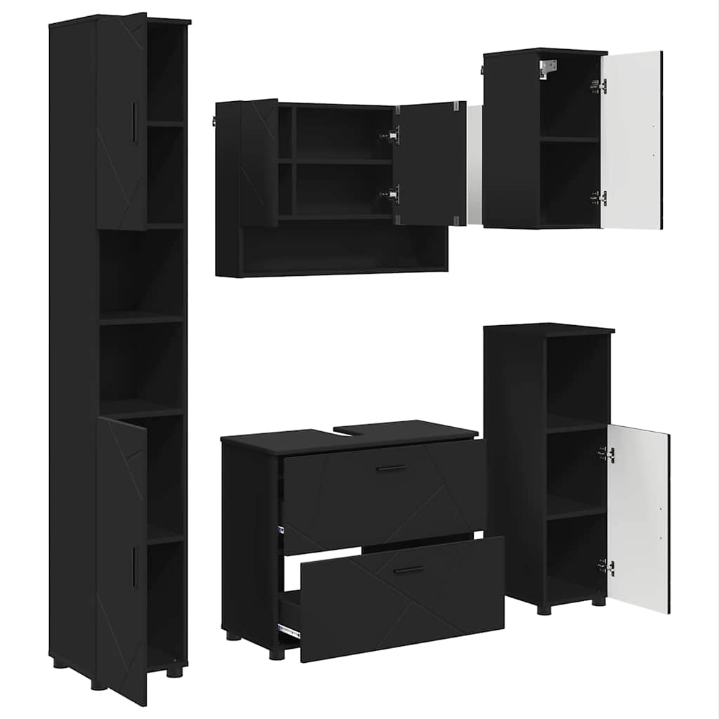 vidaXL Bathroom Furniture Set 5 pcs Black Engineered Wood and Metal