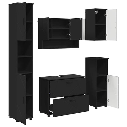 vidaXL Bathroom Furniture Set 5 pcs Black Engineered Wood and Metal