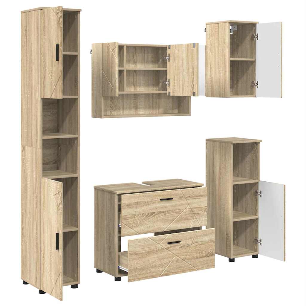 vidaXL Bathroom Furniture Set with Drawer with Shelf 5 pcs Sonoma Oak