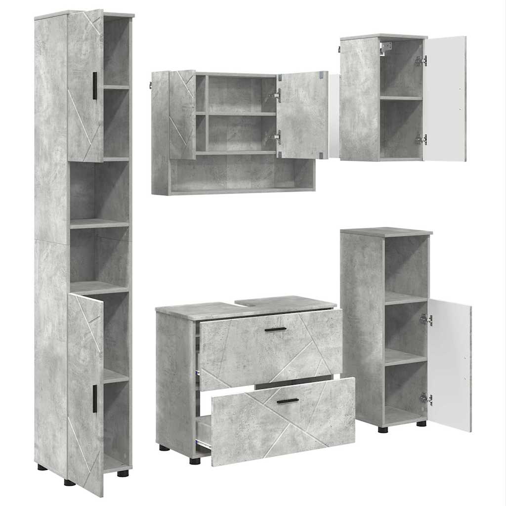 vidaXL Bathroom Furniture Set with Drawer 5 pcs Concrete Grey