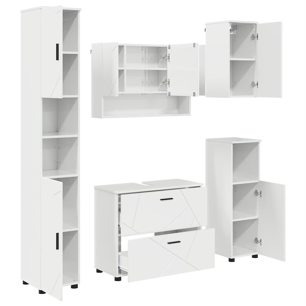 vidaXL Bathroom Furniture Set with Drawer 5 pcs High Gloss White