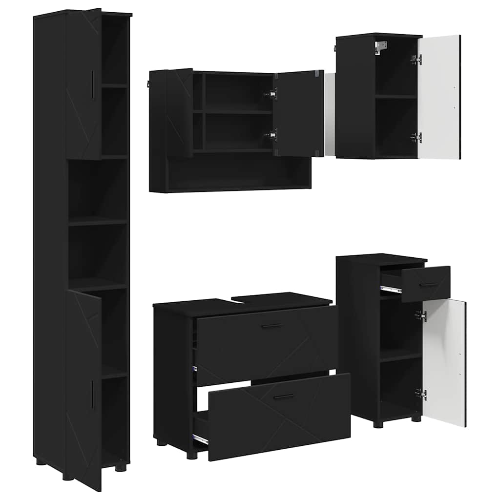 vidaXL Bathroom Furniture Set 5 pcs Black Engineered Wood and Metal