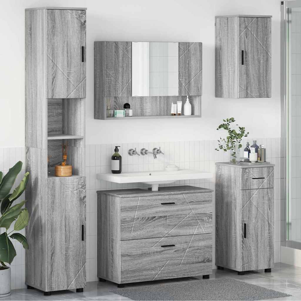 vidaXL Bathroom Furniture Set with Drawer with Shelf 5 pcs Grey Sonoma