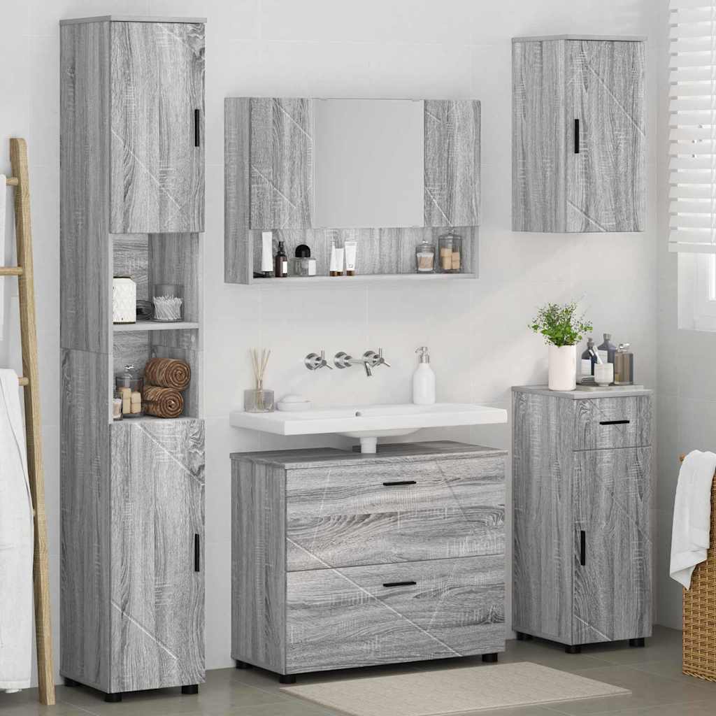 vidaXL Bathroom Furniture Set with Drawer with Shelf 5 pcs Grey Sonoma